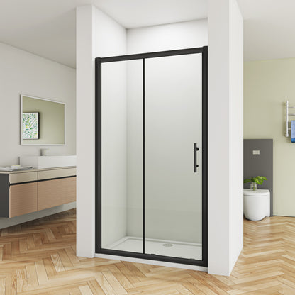 Matt Black Sliding Shower Enclosure Walk In Cubicle Easyclean Glass