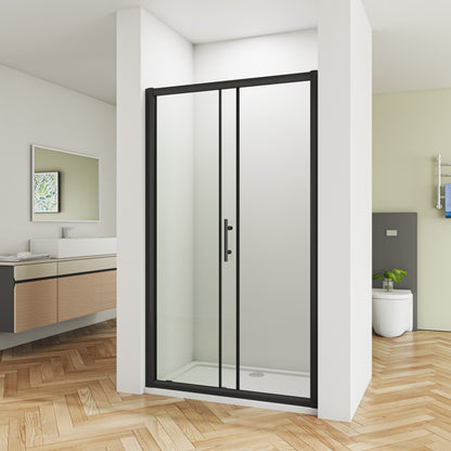 Matt Black Sliding Shower Enclosure Walk In Cubicle Easyclean Glass