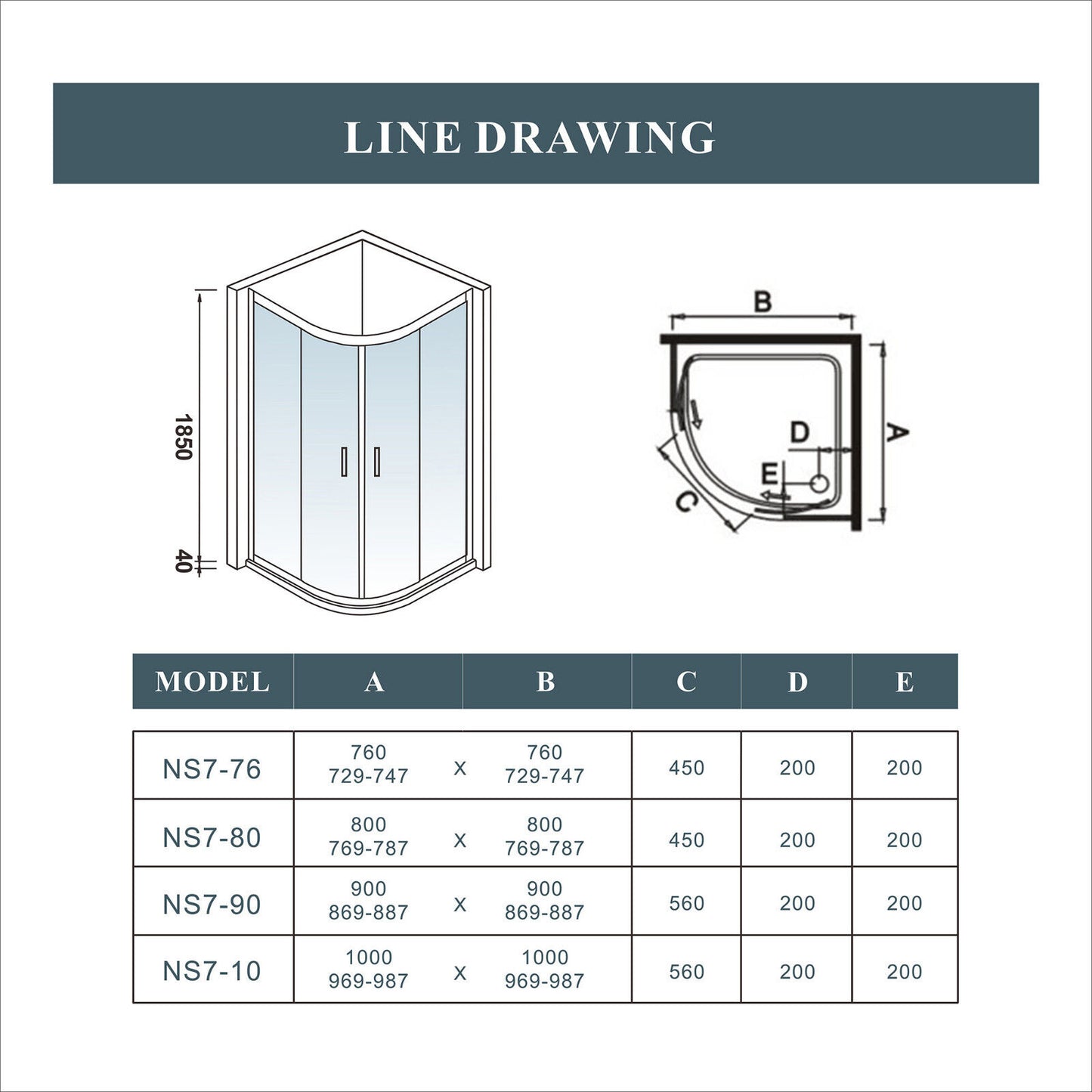 Quadrant Shower Door s 760x760/800x800/900x900mm Corner Cubicle Glass Stone Tray