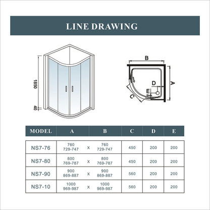 Quadrant Shower Door s 760x760/800x800/900x900mm Corner Cubicle Glass Stone Tray