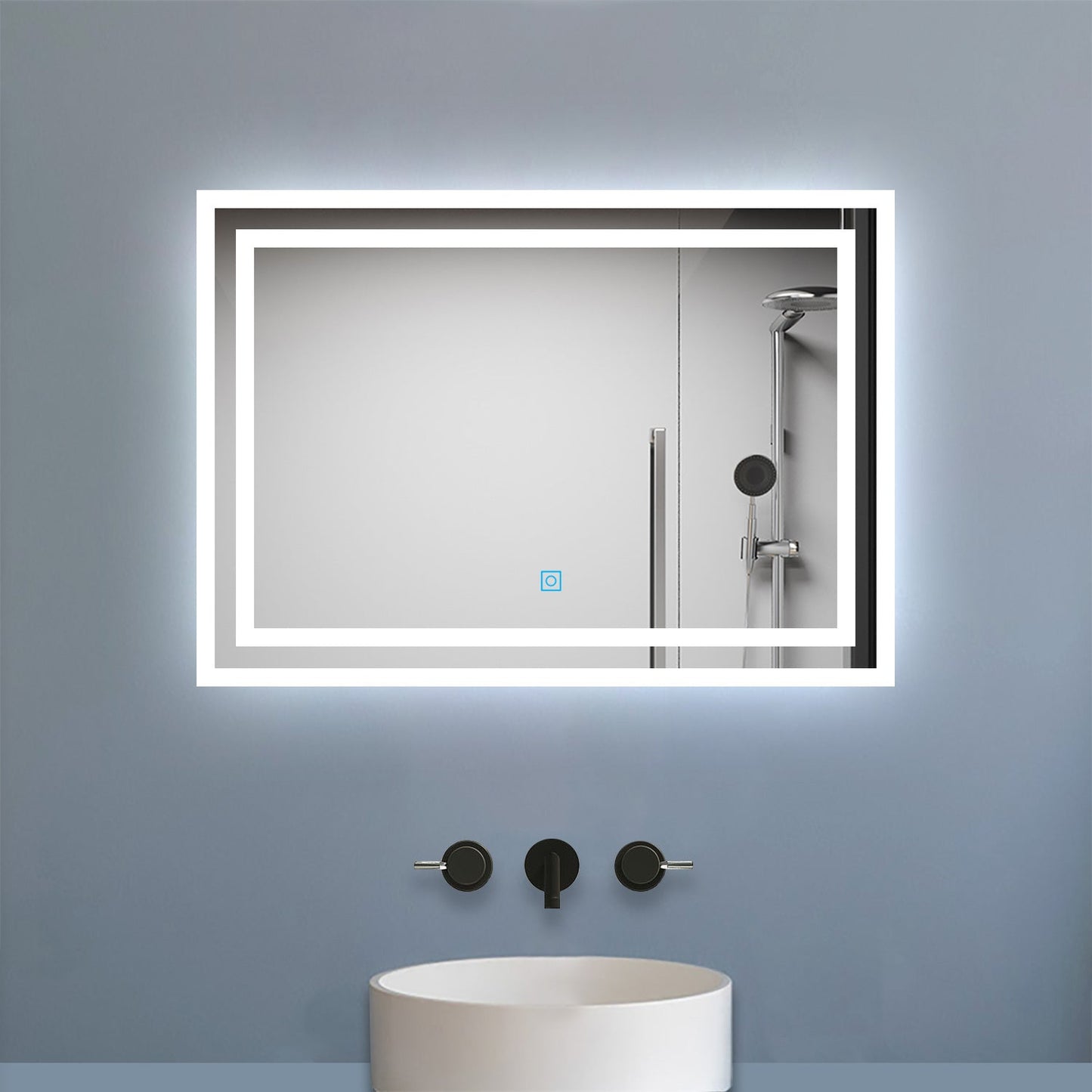 SKY bathroom Backlit Illuminated Bathroom Mirror with Shaver Socket, Energy-Saving LED Smart Mirror, 3 Colors Dimmable Wall Mounted Bathroom Vanity Mirror with LED Lights and Demister Pad
