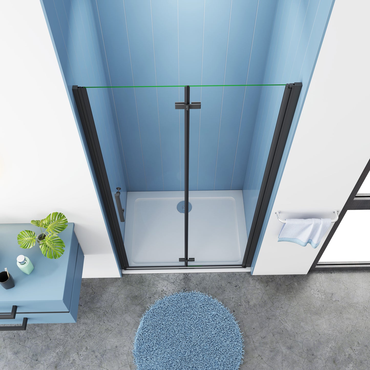 SKY Bathroom black Hinge Shower Bi fold Glass Door