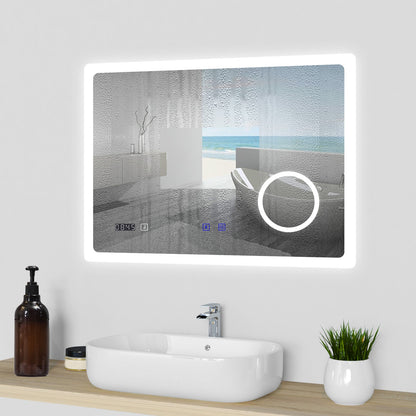 SKY bathroom LED Mirror Bluetooth Bathroom Mirror with LED Lights, Magnifying Bathroom Mirrors with Dimmable 3 Colors, Clock, Demister Pad,IlluminatedWall Mounted Vanity Mirror Horizontal/Vertical,Anti-fog