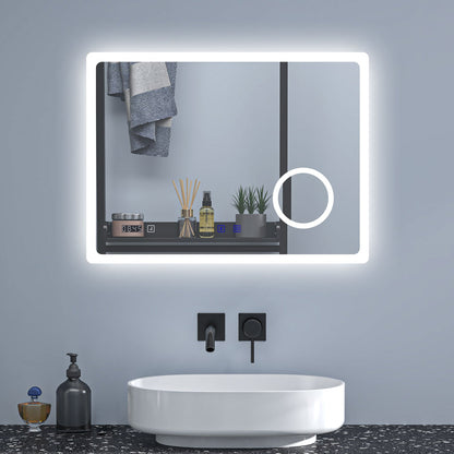 SKY bathroom LED Mirror Bluetooth Bathroom Mirror with LED Lights, Magnifying Bathroom Mirrors with Dimmable 3 Colors, Clock, Demister Pad,IlluminatedWall Mounted Vanity Mirror Horizontal/Vertical,Anti-fog