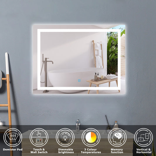 SKY LED Mirror 3 Colour , Dimmable, Anti-fog, Touch Wall Switch 80x60cm