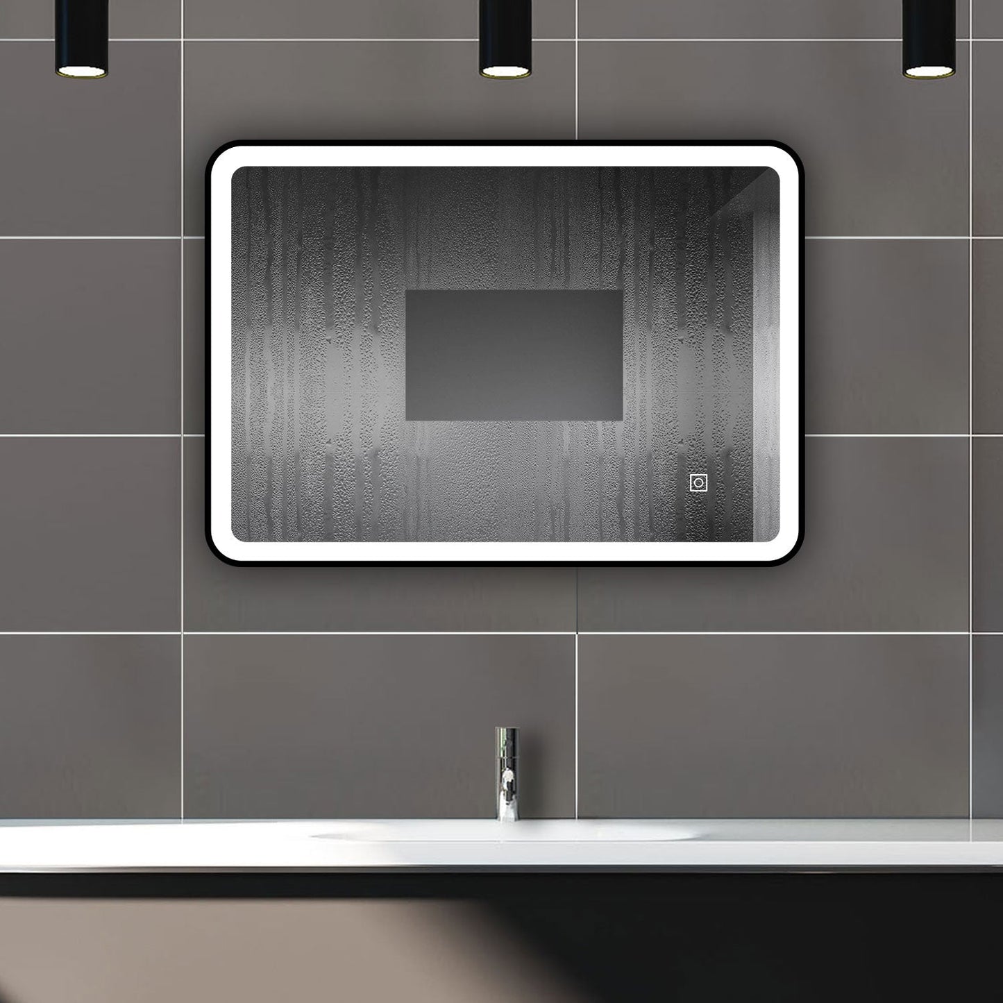 SKY bathroom Bathroom Mirror Black Frame with LED Lights ,with 3 Color Dimmable, Demister Pad Anti-fog, Illuminated Wall Mounted Smart Modern Bathroom Vanity Mirror Rectangle