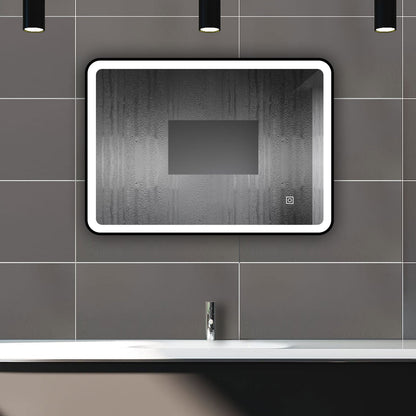 SKY bathroom Bathroom Mirror Black Frame with LED Lights ,with 3 Color Dimmable, Demister Pad Anti-fog, Illuminated Wall Mounted Smart Modern Bathroom Vanity Mirror Rectangle