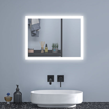 SKY Backlit Bathroom Mirrors with Shaver Socket 3 Light Modes Dimmable ,Illuminated Wall Mounted LED Bathroom Vanity Mirror, Wall Switch/Touch Switch Smart LED Mirrors, Demister Fogless