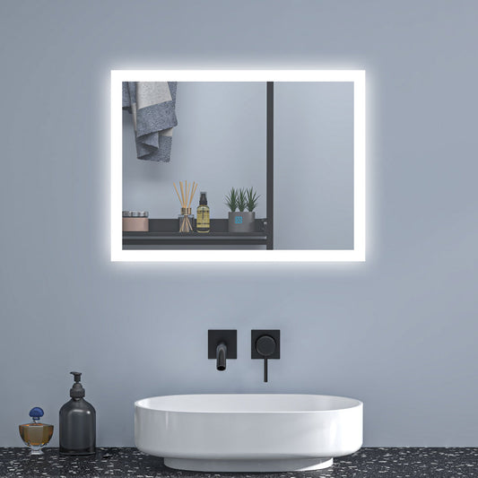 SKY Backlit Bathroom Mirrors with Shaver Socket 3 Light Modes Dimmable ,Illuminated Wall Mounted LED Bathroom Vanity Mirror, Wall Switch/Touch Switch Smart LED Mirrors, Demister Fogless