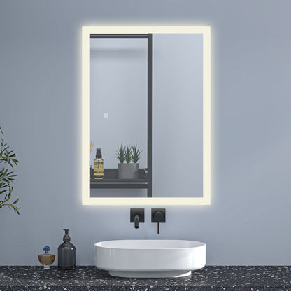 SKY Backlit Bathroom Mirrors with Shaver Socket 3 Light Modes Dimmable ,Illuminated Wall Mounted LED Bathroom Vanity Mirror, Wall Switch/Touch Switch Smart LED Mirrors, Demister Fogless
