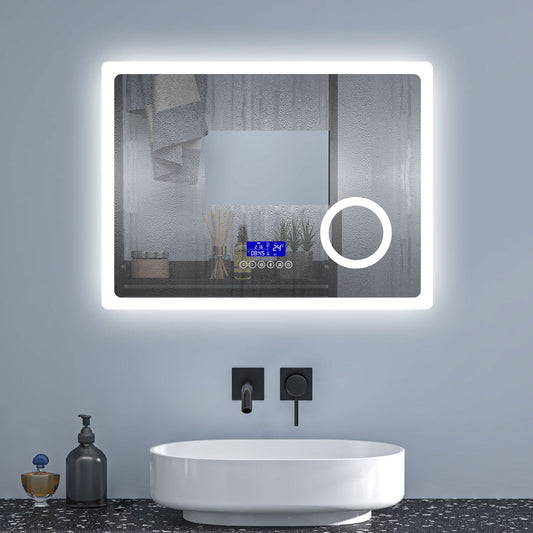 SKY bathroom Bluetooth Speaker Anti Fog 3x Magnifying 6000K Cool White Light + 2700K Warm Lights LED Bathroom Mirrors