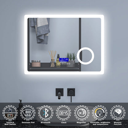 SKY bathroom Bluetooth Speaker Anti Fog 3x Magnifying 6000K Cool White Light + 2700K Warm Lights LED Bathroom Mirrors