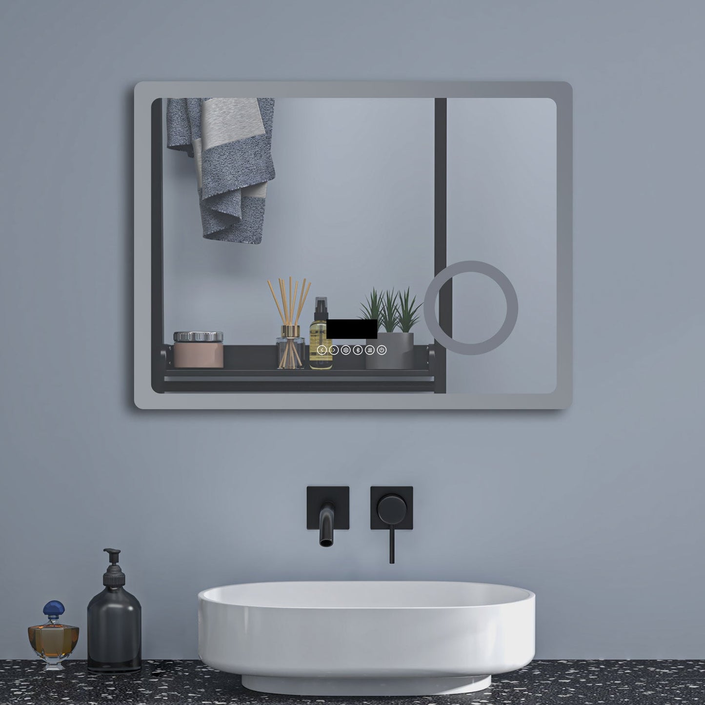 SKY bathroom Bluetooth Speaker Anti Fog 3x Magnifying 6000K Cool White Light + 2700K Warm Lights LED Bathroom Mirrors