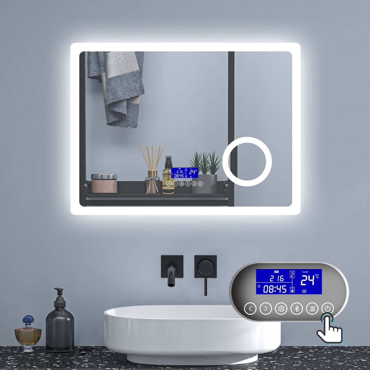 SKY bathroom Bluetooth Speaker Anti Fog 3x Magnifying 6000K Cool White Light + 2700K Warm Lights LED Bathroom Mirrors