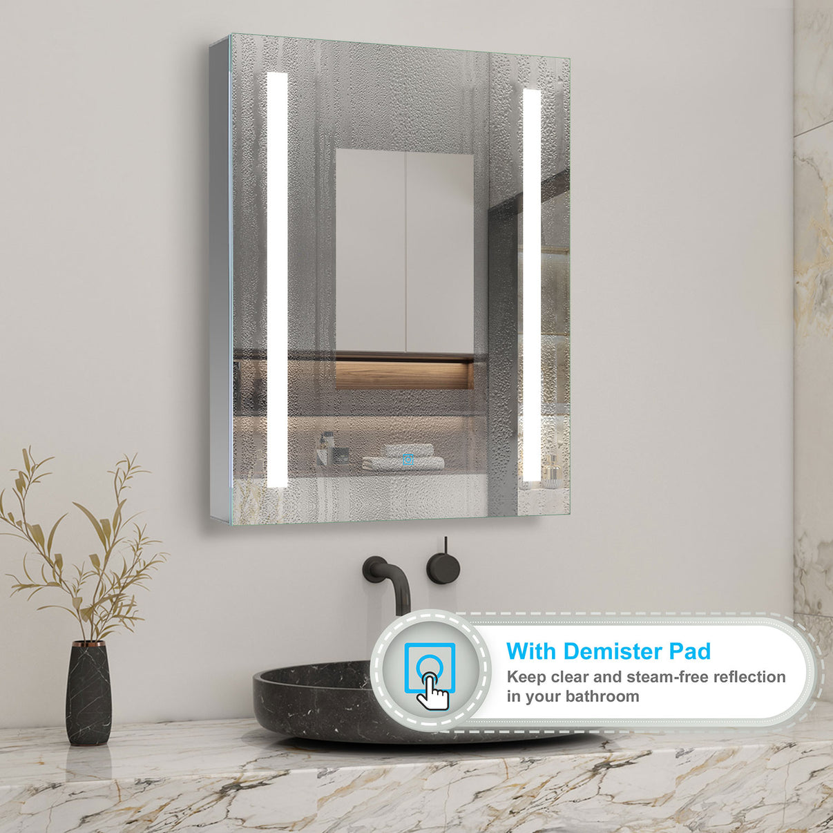 LED Bathroom Mirror Cabinet Storage Cupboard with Light, Shaver Socket ...