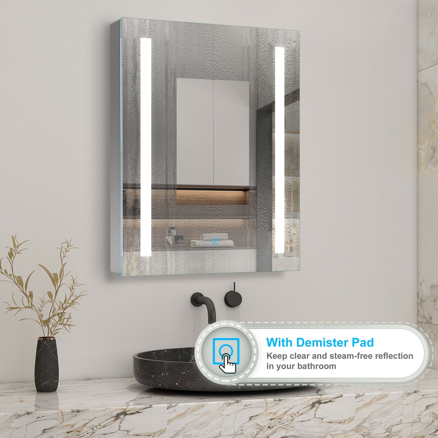 LED Bathroom Mirror Cabinet Storage Cupboard with Light, Shaver Socket, Demister Pad, Touch Switch