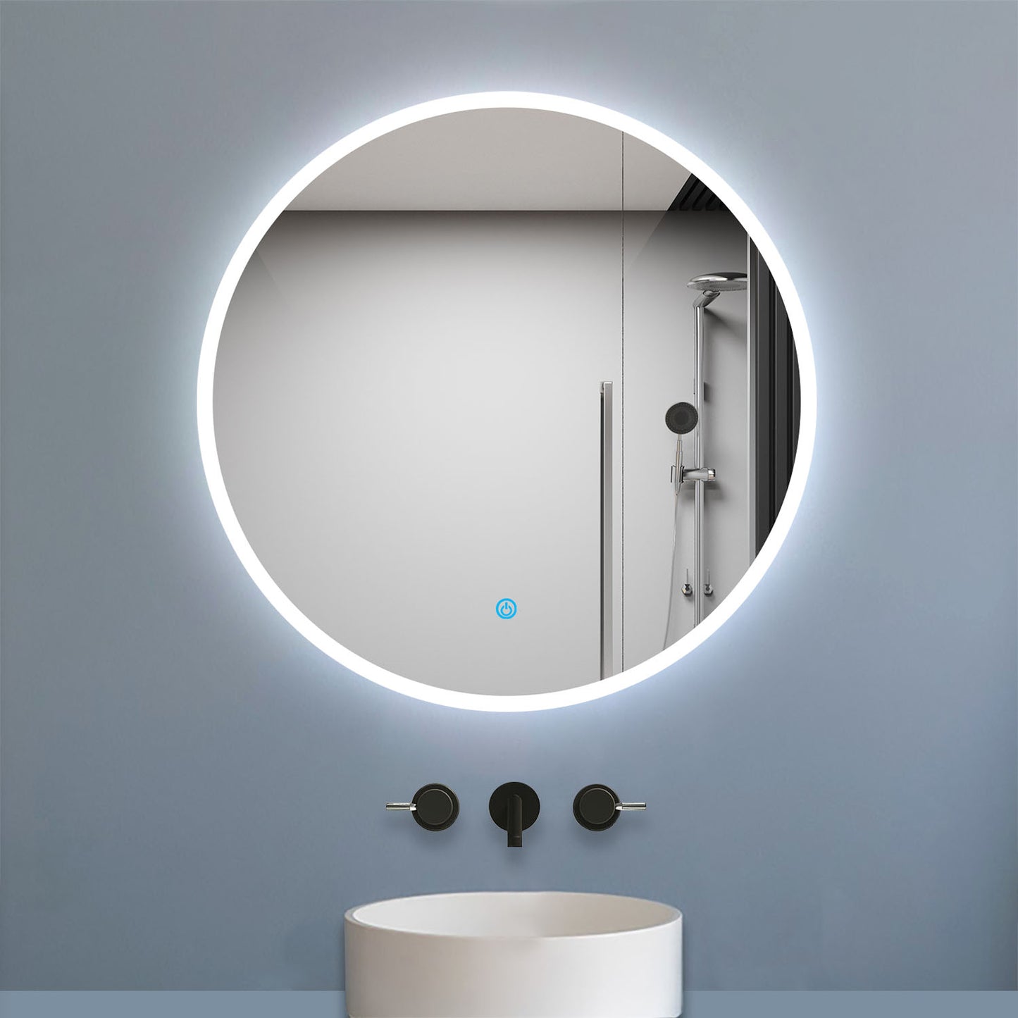 60cm Round Illuminated Bathroom Mirror, Dimmable 2700K-6500K Touch Demister Pad