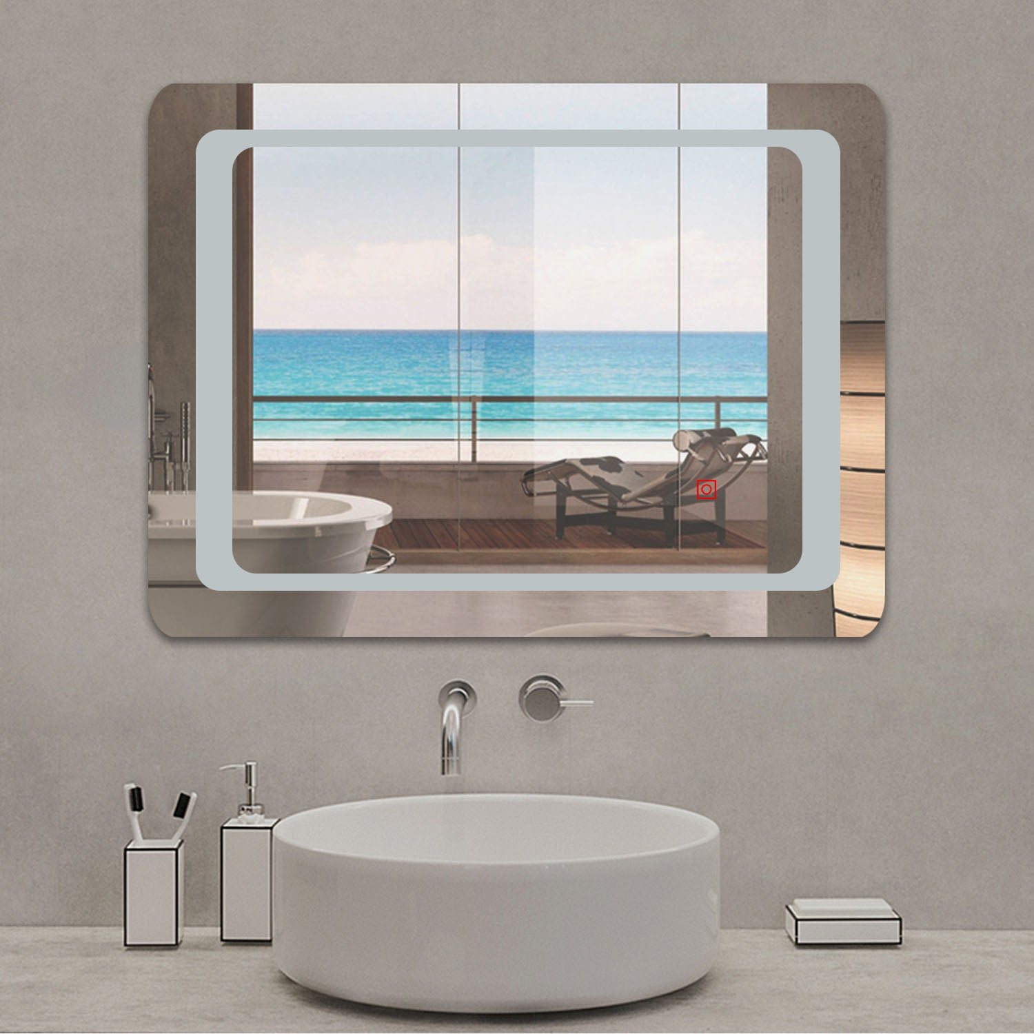 Bathroom Mirror with LED Lights, Anti Fog Touch Switch Vanity Wall Mounted Vertical or Horizontal