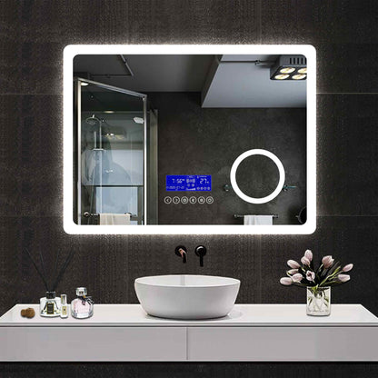 Bathroom Wall Mirror with Light, Bluetooth Speaker, Demister, 3x Magnification, 2700K, 6000K, Clock