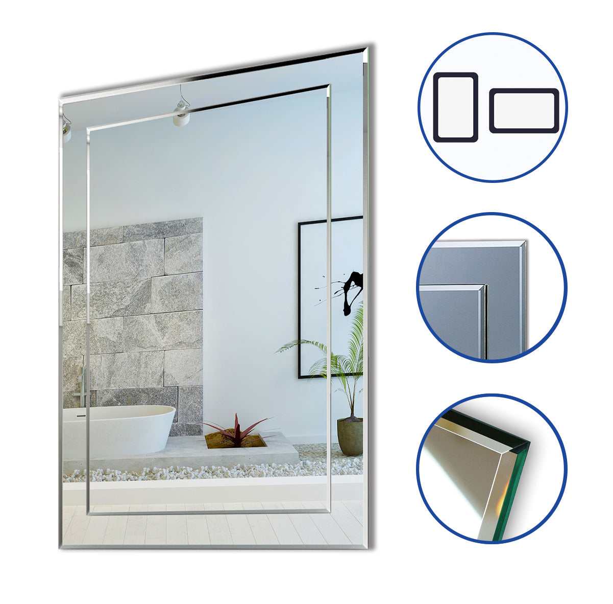 500x700mm Frameless Batroom Wall Mirrors, Wall Mounted Bathroom Mirror Vertical or Horizontal