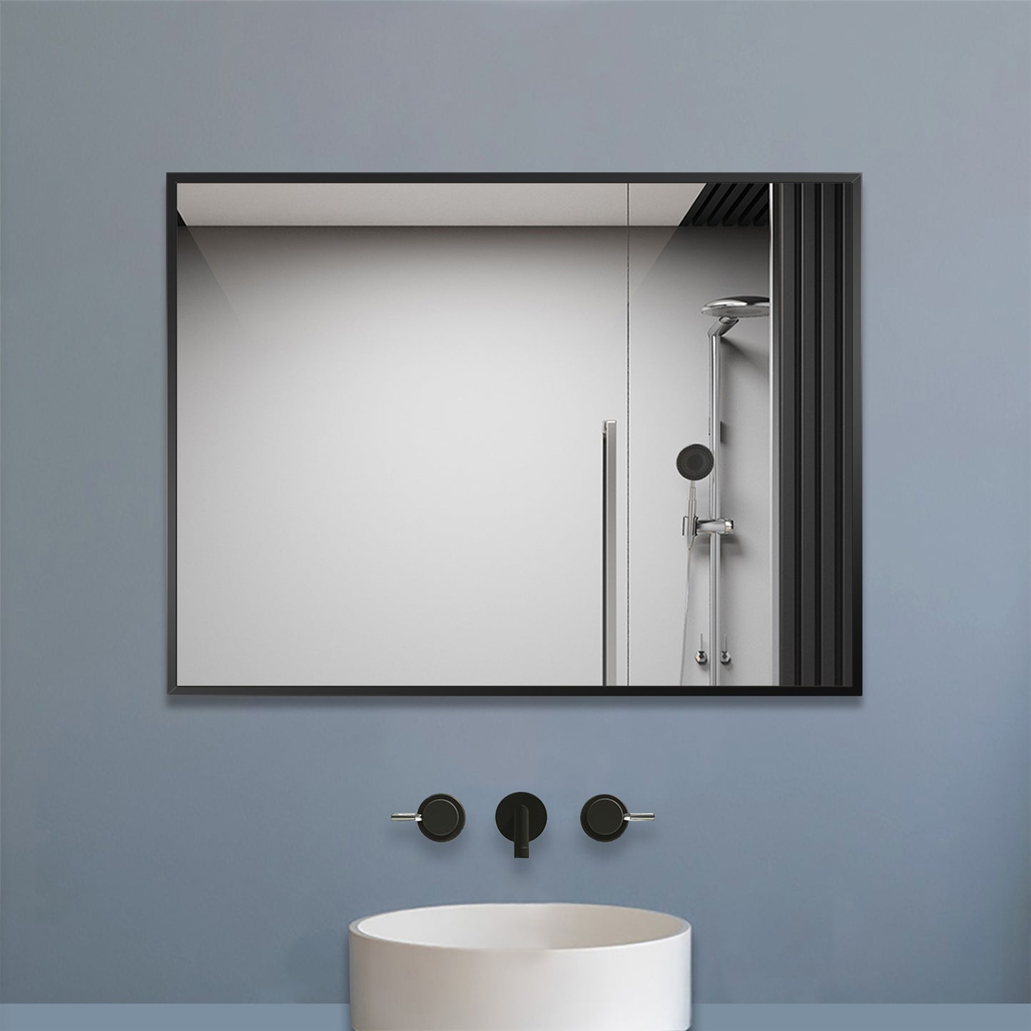 Rectangle Wall Mounted Mirror, Black Metal Frame for Living Room Bedroom Entryway Hallway