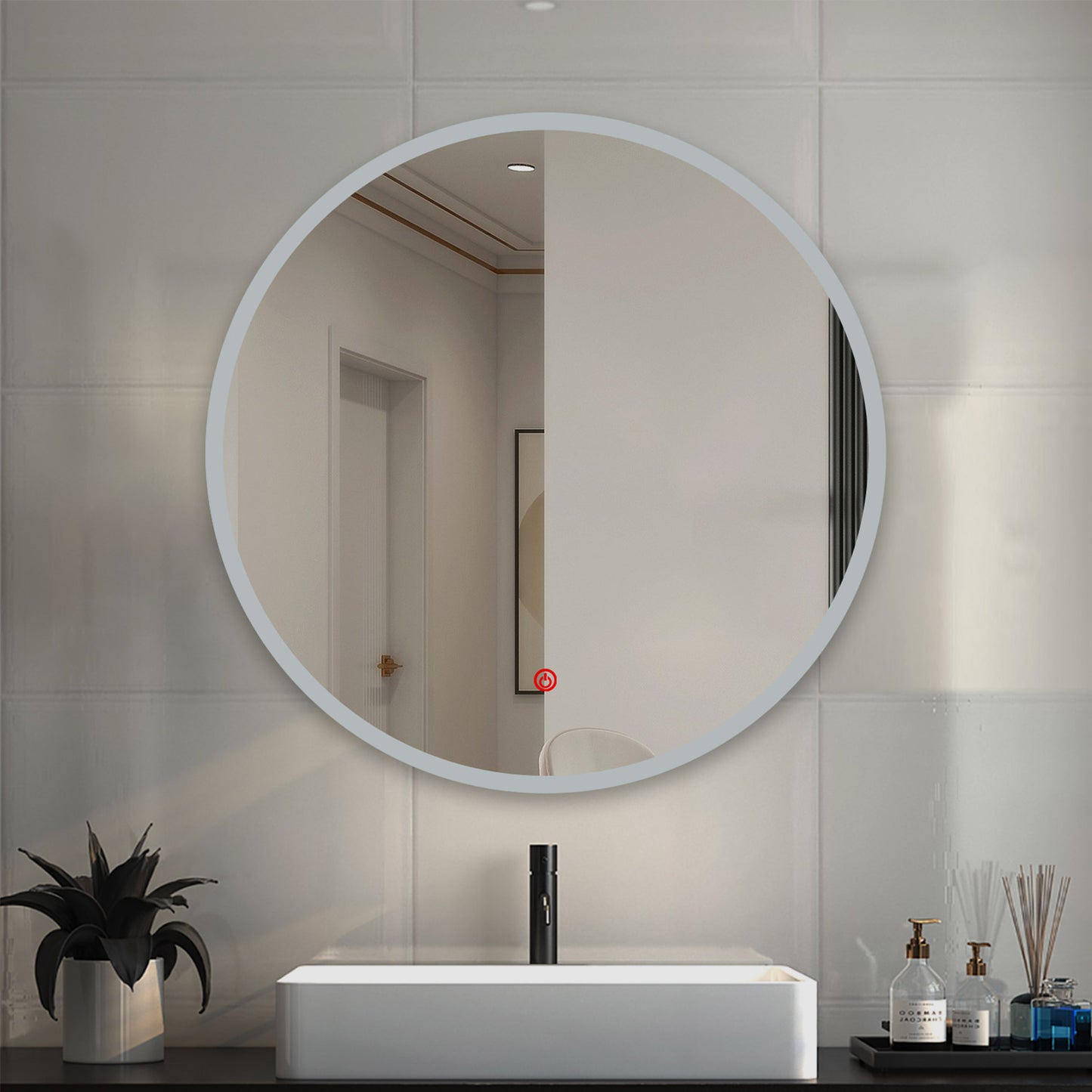 Led Illuminated Bathroom Round Mirror Light Touch Demister Pad Wall Mounted 700x700mm