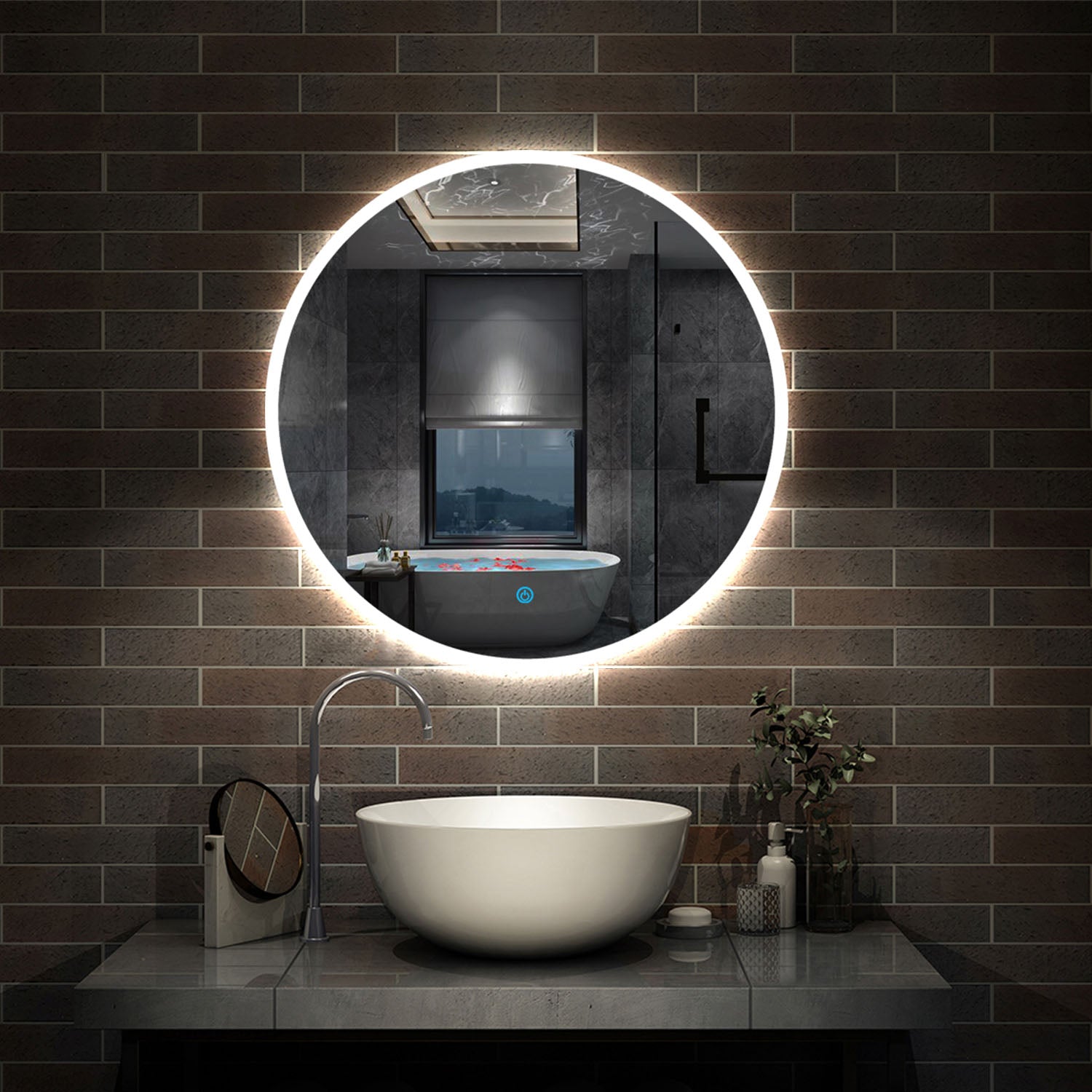 Round Bathroom LED Mirror, Illuminated Light up Circle Mirror, 60cm