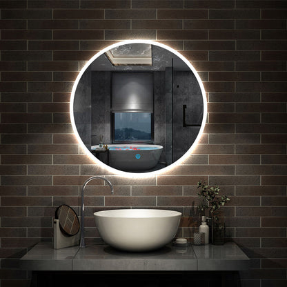 Round Bathroom LED Mirror, Illuminated Light up Circle Mirror, 60cm
