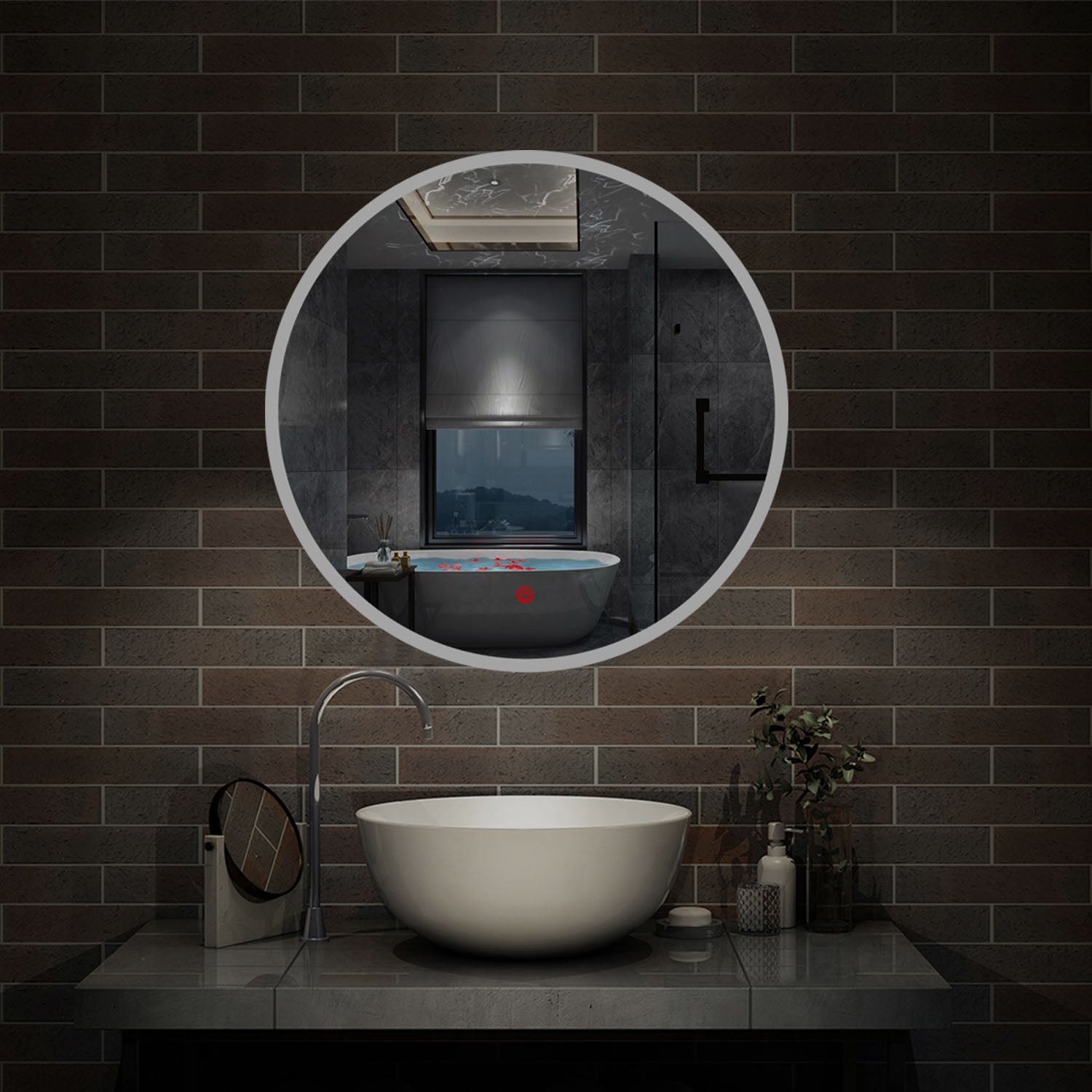 Round Bathroom LED Mirror, Illuminated Light up Circle Mirror, 60cm