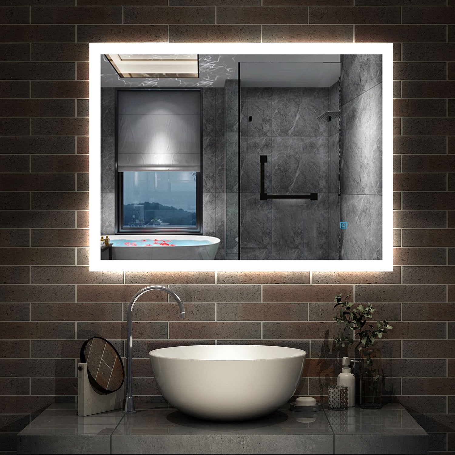 Bathroom LED Mirror 60x50cm, Demister Touch Switch Wall Mounted Vertical or Horizontal
