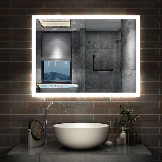 Bathroom LED Mirror 60x50cm, Demister Touch Switch Wall Mounted Vertical or Horizontal