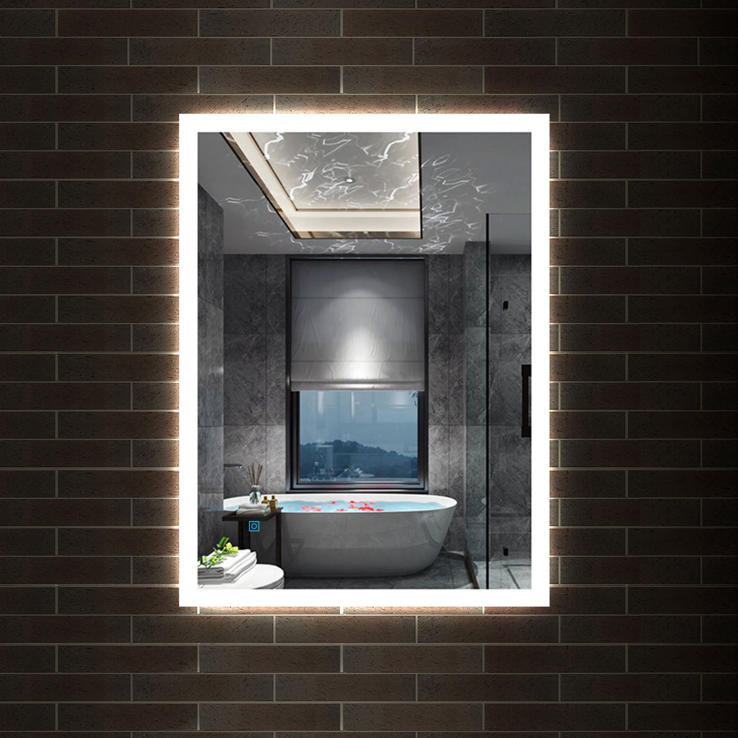 Bathroom LED Mirror 60x50cm, Demister Touch Switch Wall Mounted Vertical or Horizontal