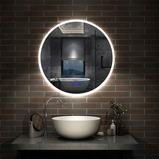 Round Bathroom LED Mirror, Bluetooth Speaker, 3 LED Colors, Demister Pad