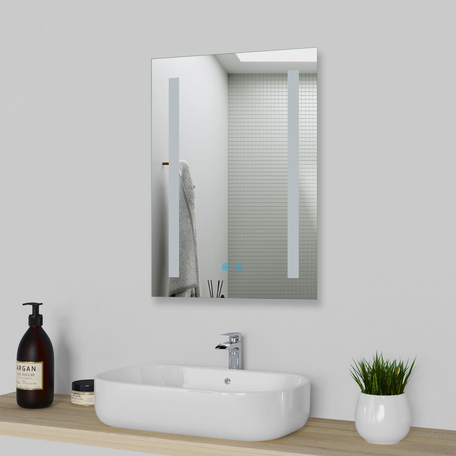 Bathroom Mirror with LED Lights, Dual Touch Switch, Demister Pad, Wall Mounted 500X700MM