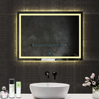 800X600mm LED Bathroom Mirror, Warm Light, Single Touch Switch, Demister Pad