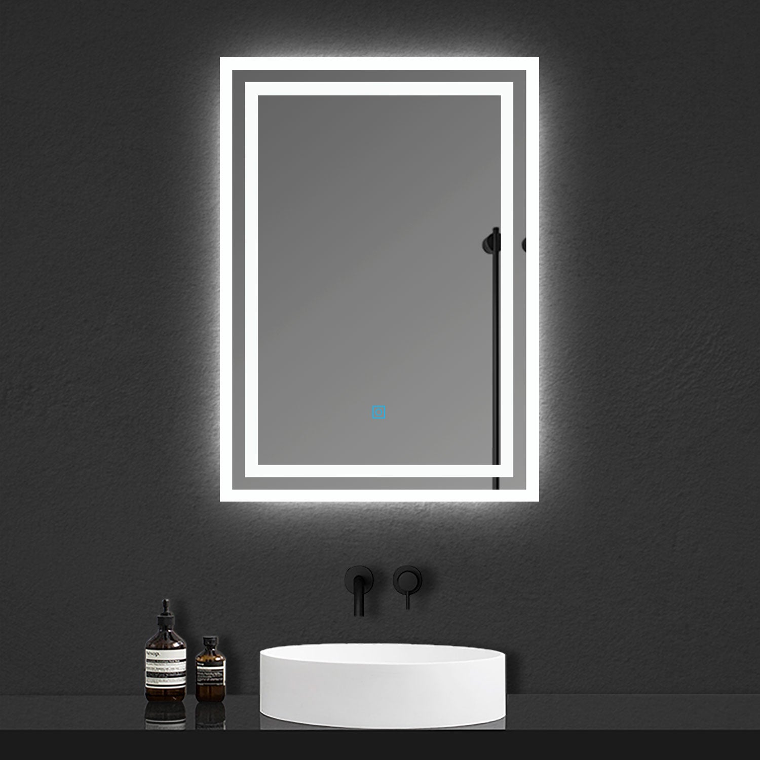 Bathroom Mirror with LED Lights, Demister Pad, 3 LED Modes, Brightness Memory, Touch Switch, 600x500mm
