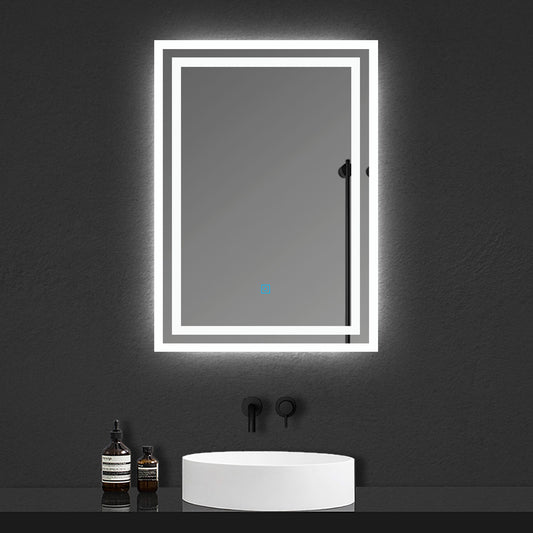 Bathroom Mirror with LED Lights, Demister Pad, 3 LED Modes, Brightness Memory, Touch Switch, 600x500mm