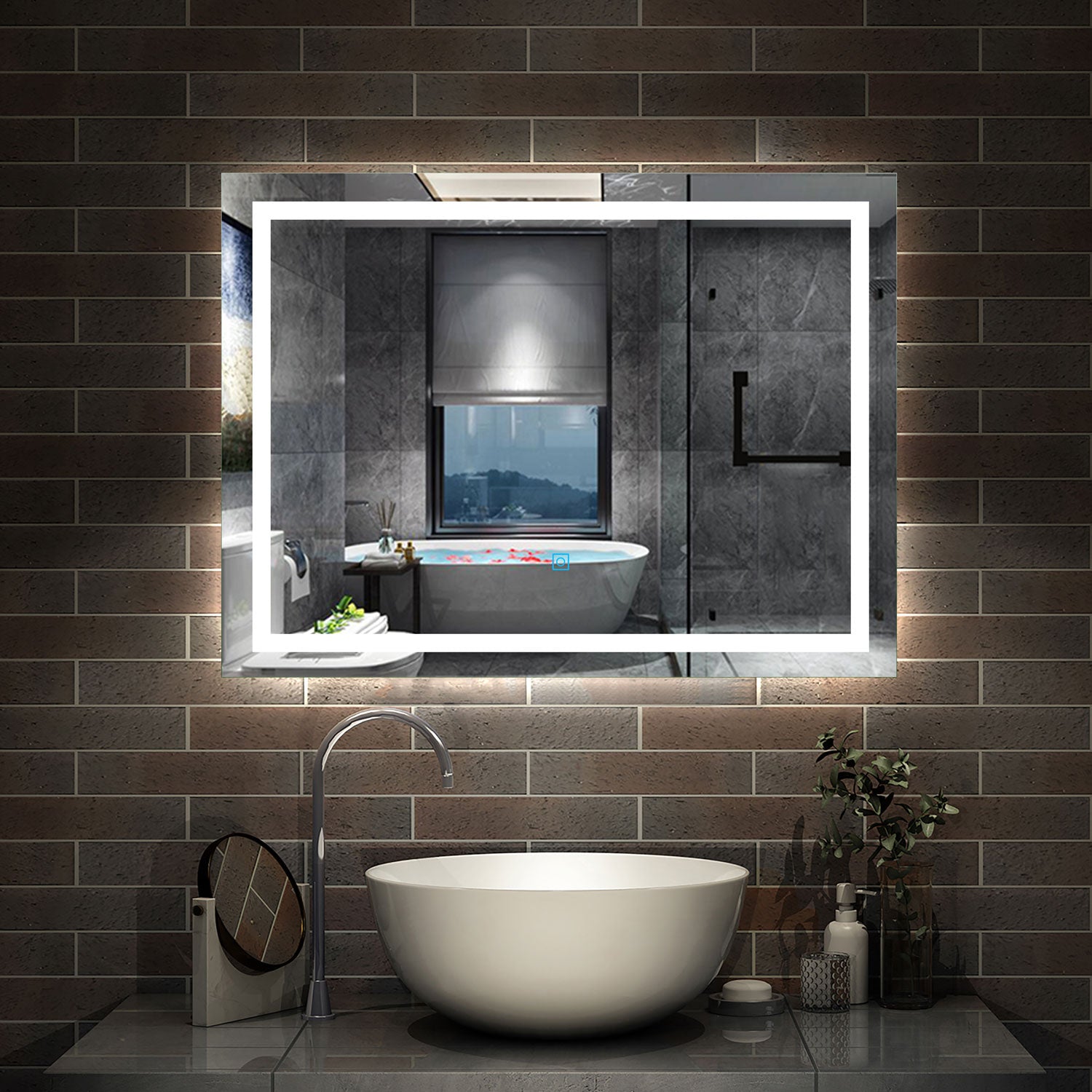 Bathroom LED Mirror with Lights, Demister Pad, 3 LED Modes, Brightness ...