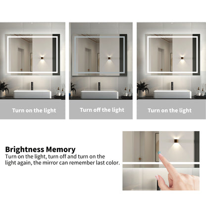 Bathroom LED Mirror with Lights, Demister Pad, 3 LED Modes, Brightness Memory, Touch Switch, 500x700mm