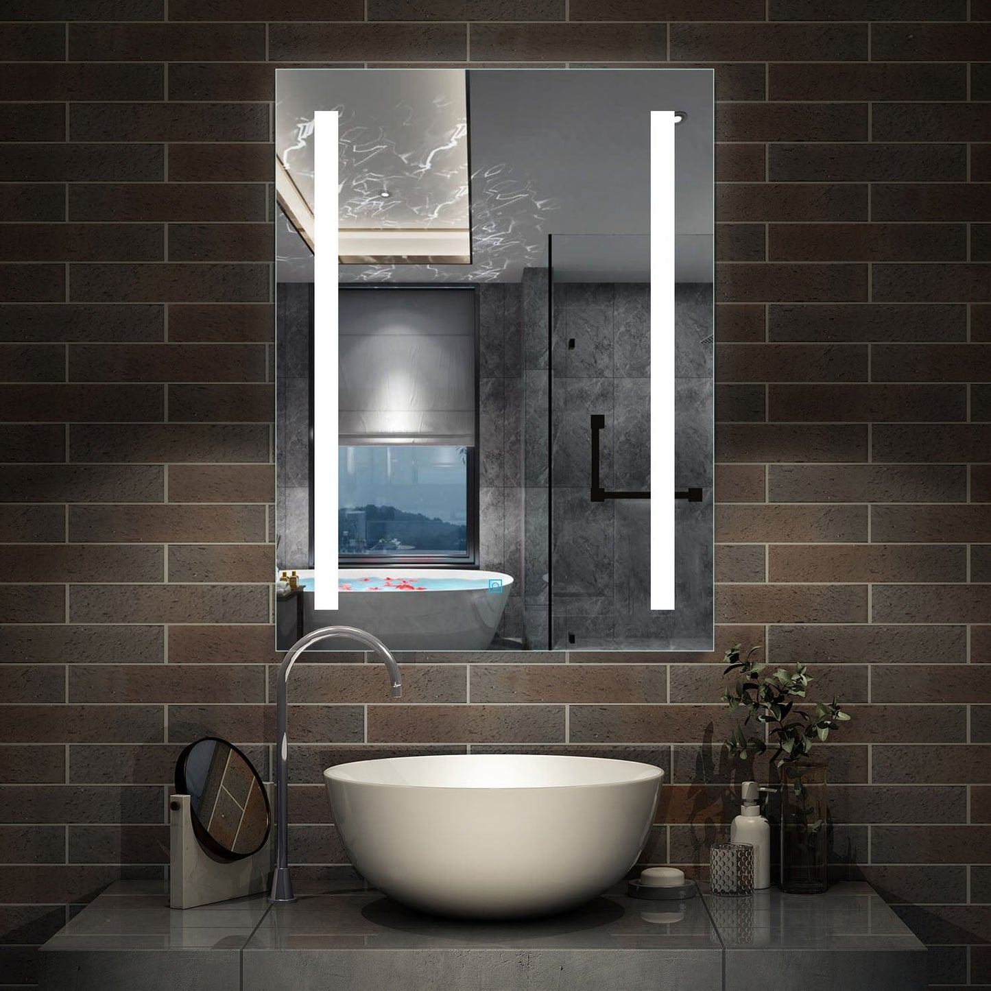 60x80cm Illuminated Bathroom Mirror with LED Lights, Single Touch Switch, Demister Pad, Wall Mounted