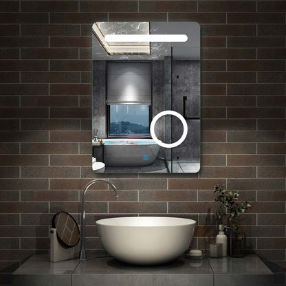 Bathroom Mirror with LED Lights, Magnifier,  Demister Pad, Touch Switch Illuminated Mirror 500x700mm