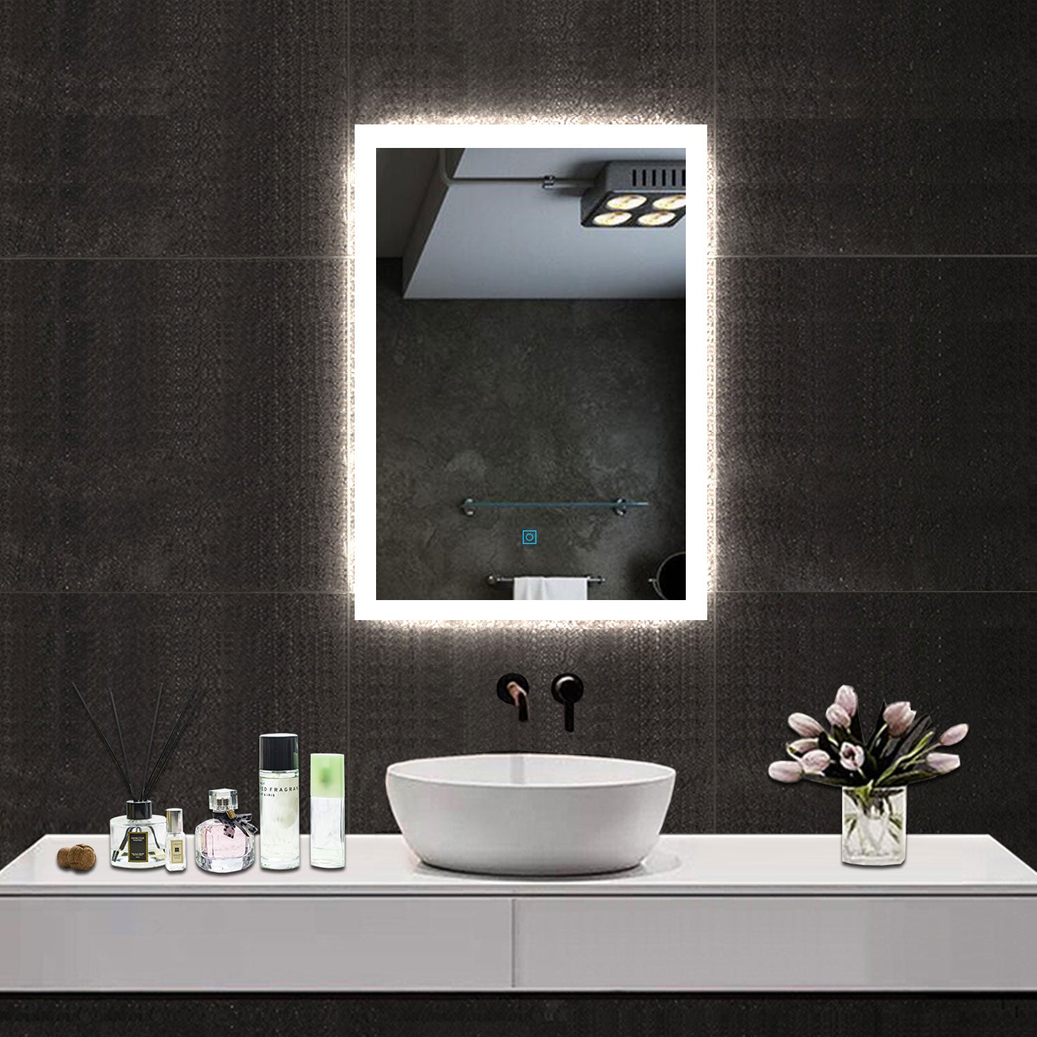 LED Bathroom Mirror with Lights, Demister Pad, 3 LED Color, Brightness Memory, Touch Switch, 500x700mm