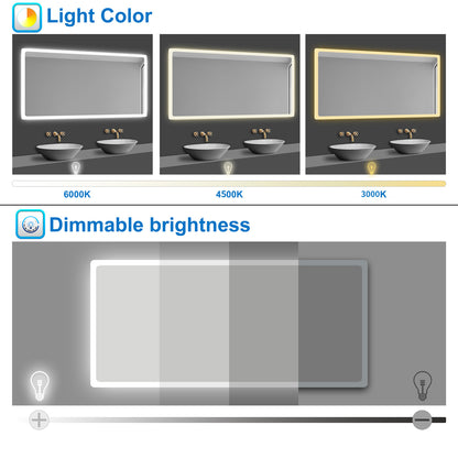 LED Bathroom Mirror with Lights, Demister Pad, 3 LED Color, Brightness Memory, Touch Switch, 500x700mm