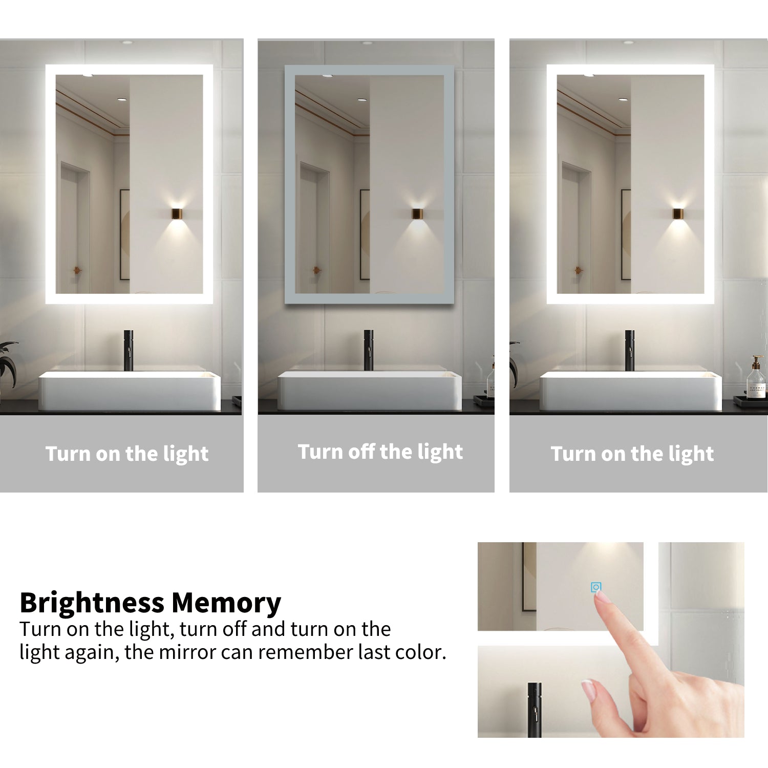 LED Bathroom Mirror with Lights, Demister Pad, 3 LED Color, Brightness Memory, Touch Switch, 500x700mm