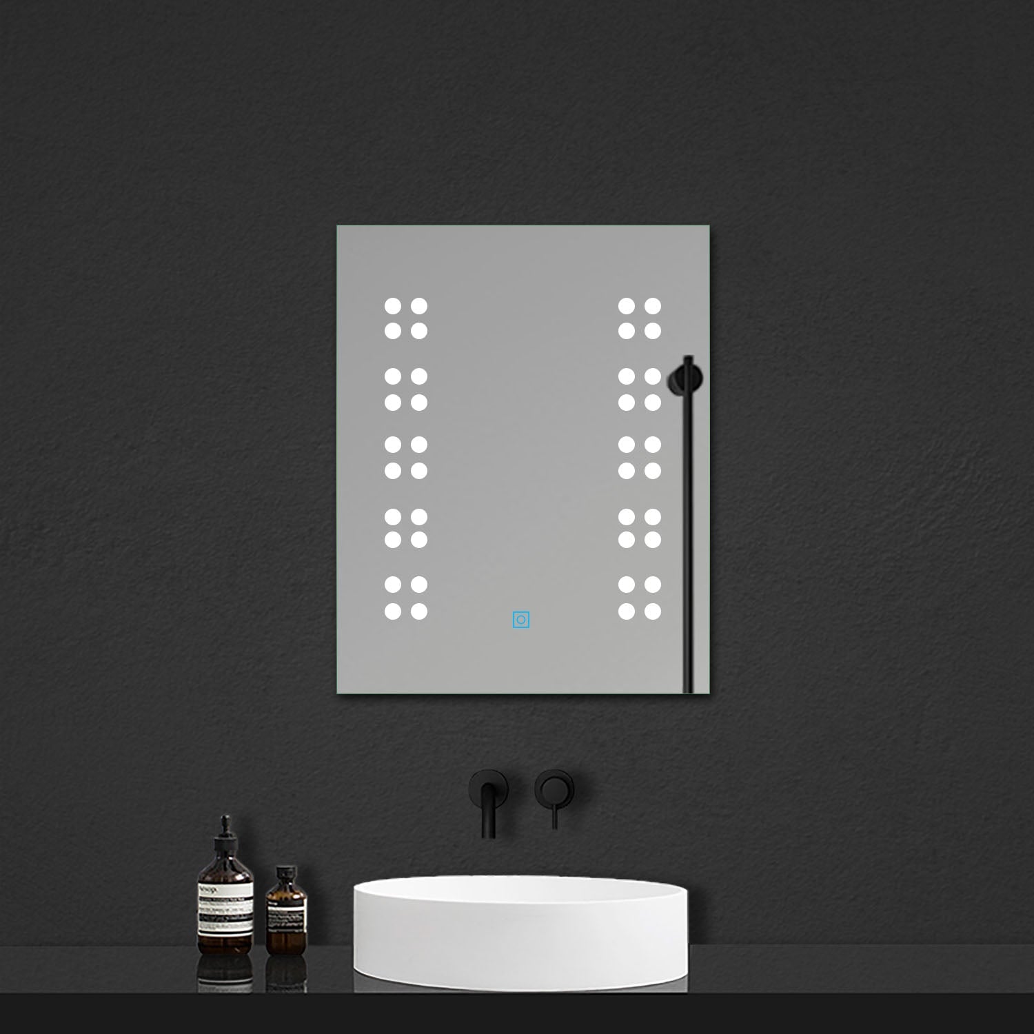 45x60cm Bathroom Mirror with LED Lights, Illuminated Mirror with Cool White Llight Touch Switch