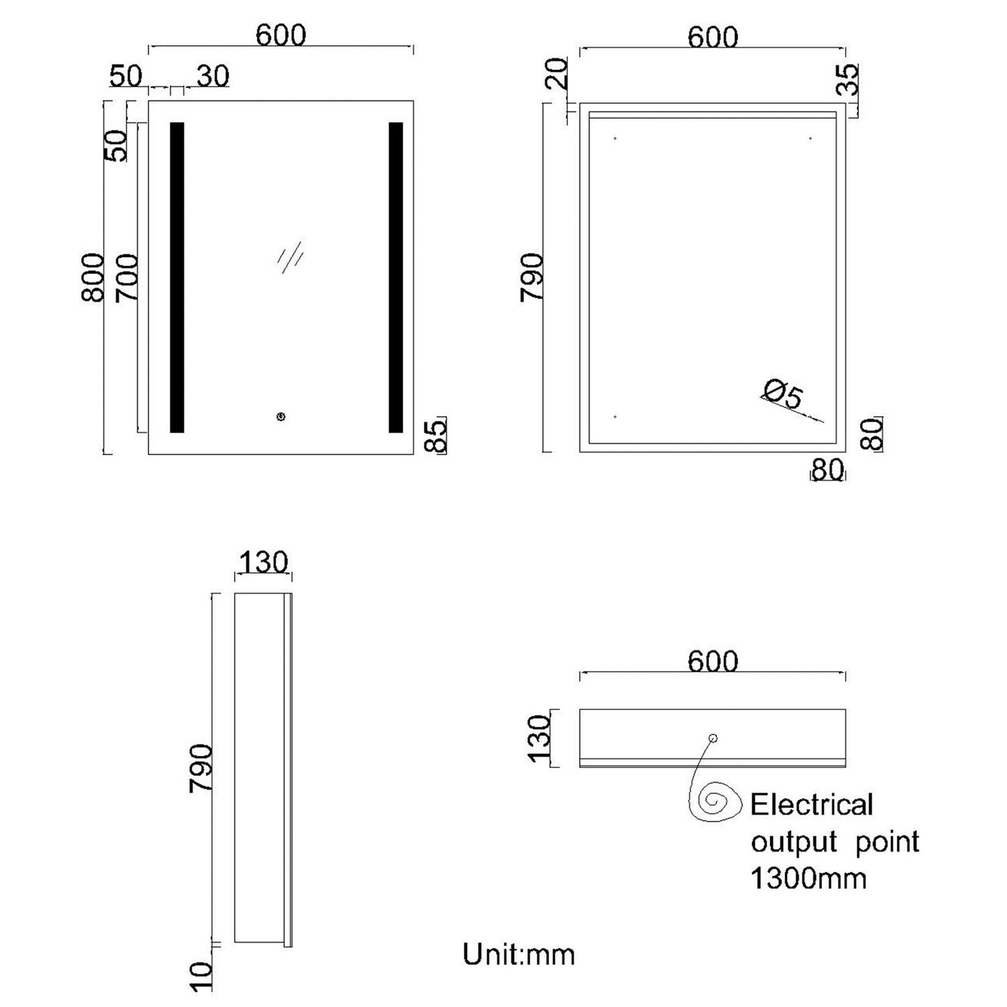 SKY Bathroom LED Mirror Cabinet with Shaver socket & Demister Pad
