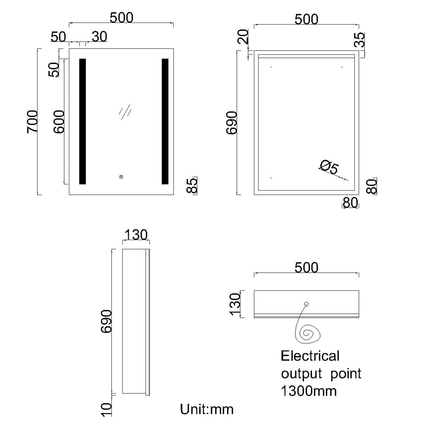 SKY Bathroom LED Mirror Cabinet with Shaver socket & Demister Pad