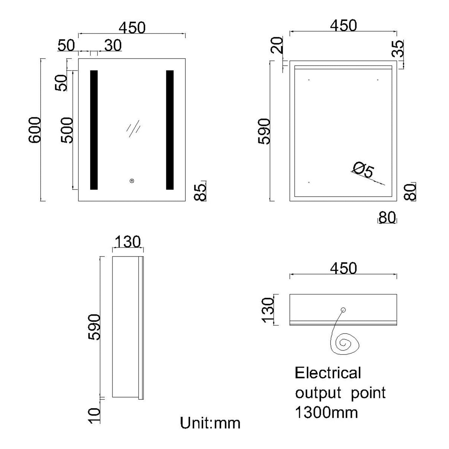 SKY Bathroom LED Mirror Cabinet with Shaver socket & Demister Pad