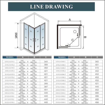 SKY Bathroom Corner Entry Shower Black Enclosure Sliding Door 70-100cm