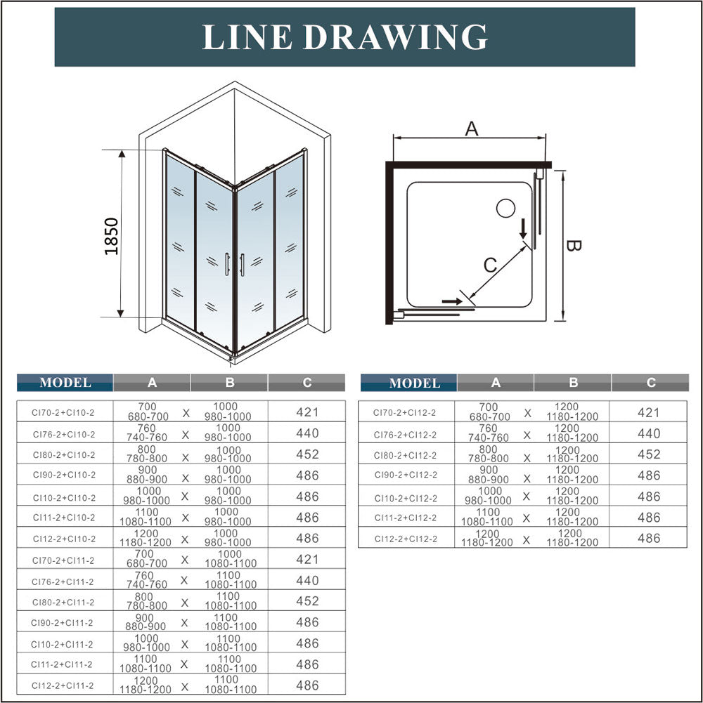 SKY Bathroom Corner Entry Shower Black Enclosure Sliding Door 70-100cm